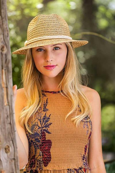 NATURAL FIBER WOVEN LADIES FEDORA HAT