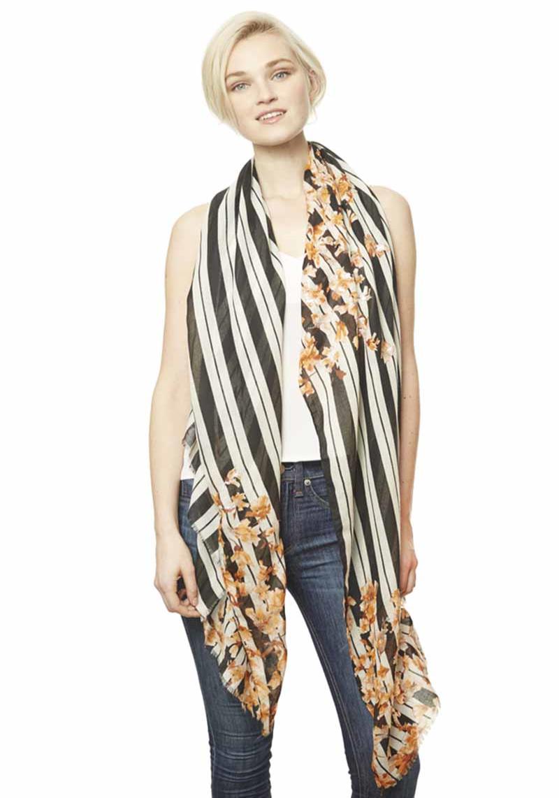 FLOWER STRIPE PRINT SCARF