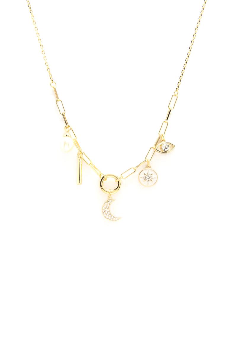 FASHION METAL MULTI STAR & MOON DANGLE NECKLACE