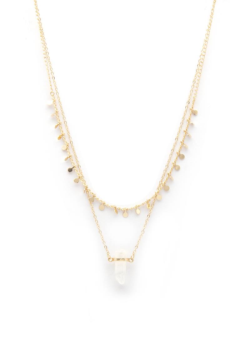 FAUX STONE COIN CHARM LAYERED NECKLACE