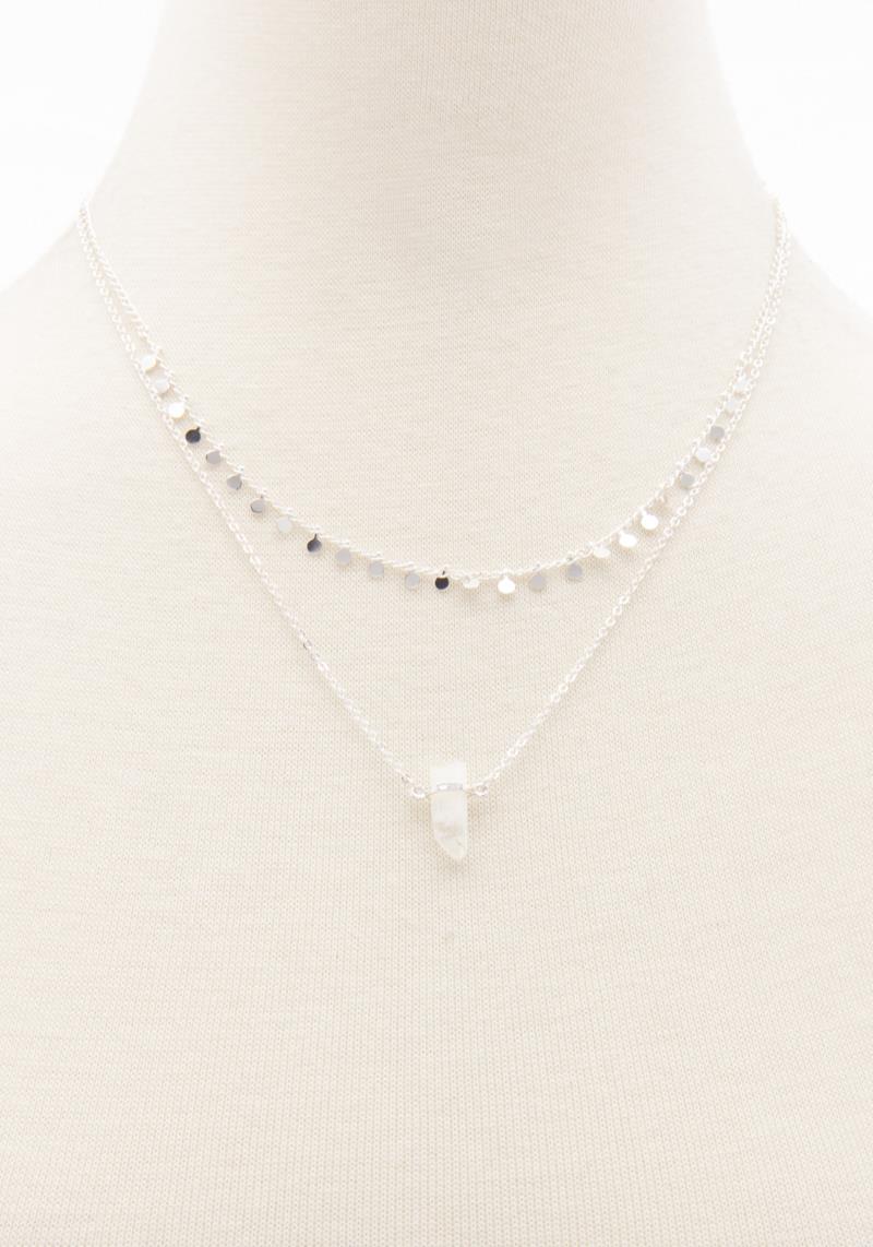 FAUX STONE COIN CHARM LAYERED NECKLACE
