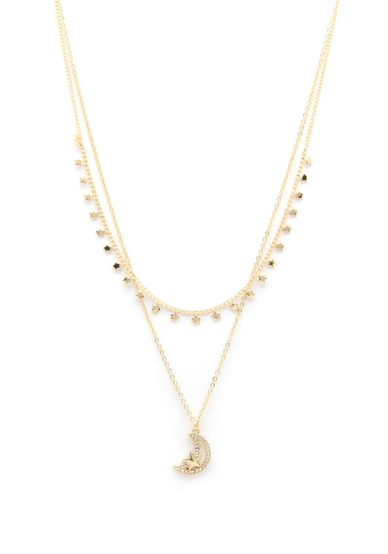 MOON RHINESTONE STAR CHARM LAYERED NECKLACE