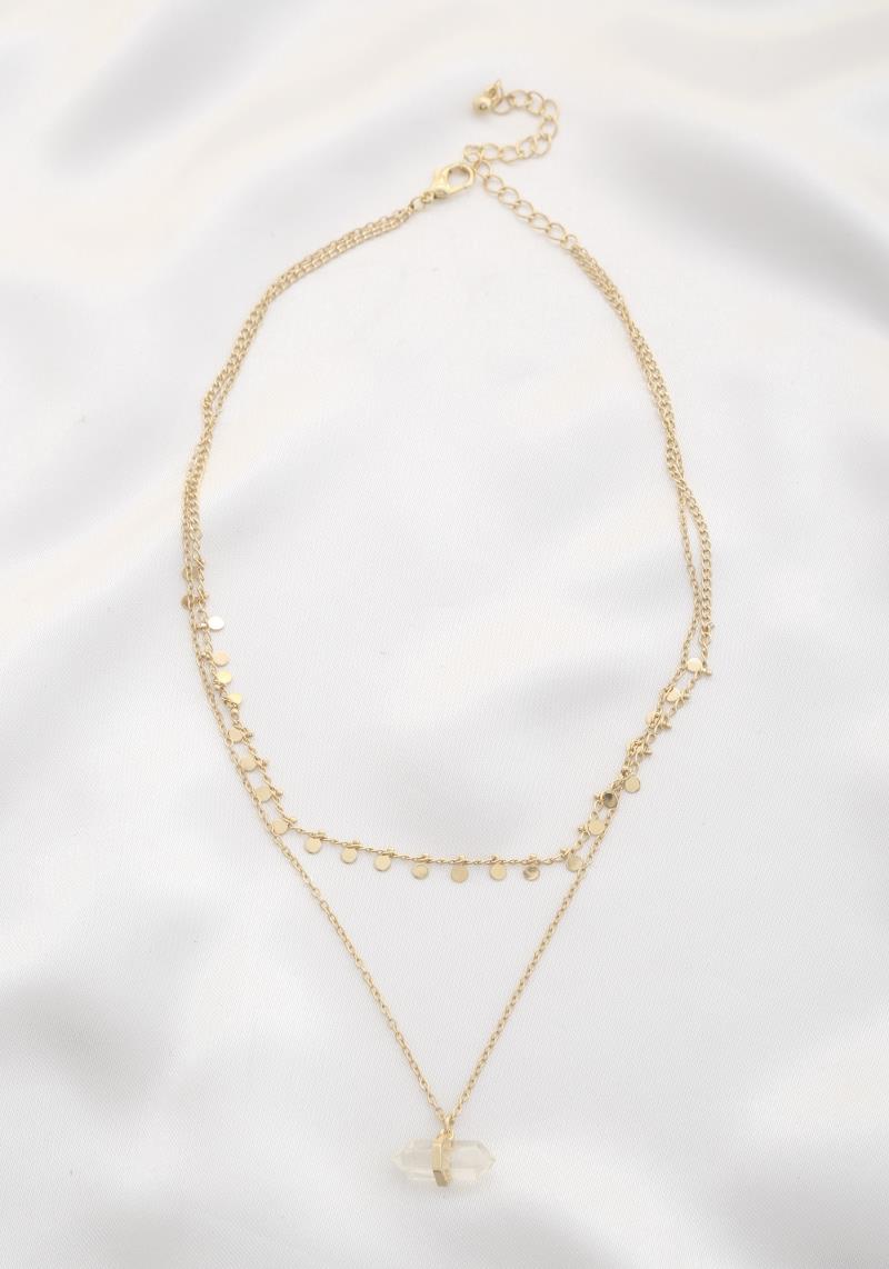 2 LAYERED CHAIN PENDANT METAL NECKLACE