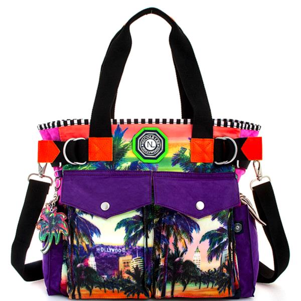 Nicole Lee HOLLYWOOD PRINT WRINKLE-RESISTANT CRINKLE NYLON TOTE BAG