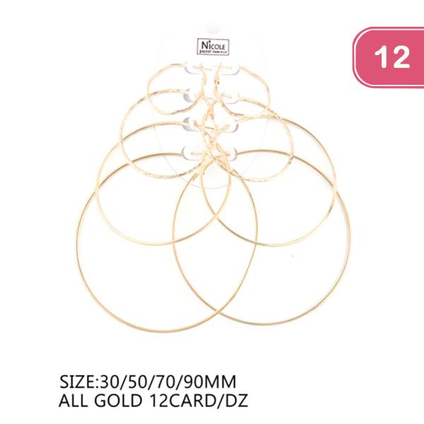 FASHION HOOP EARRING 4 PAIR SET (12 UNITS)