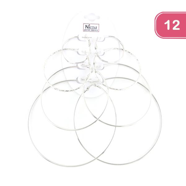 FASHION HOOP EARRING 4 PAIR SET (12 UNITS)