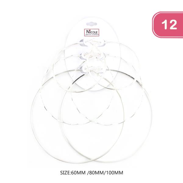 FASHION METAL HOOP EARRING 3 PAIR SET (12 UNITS)