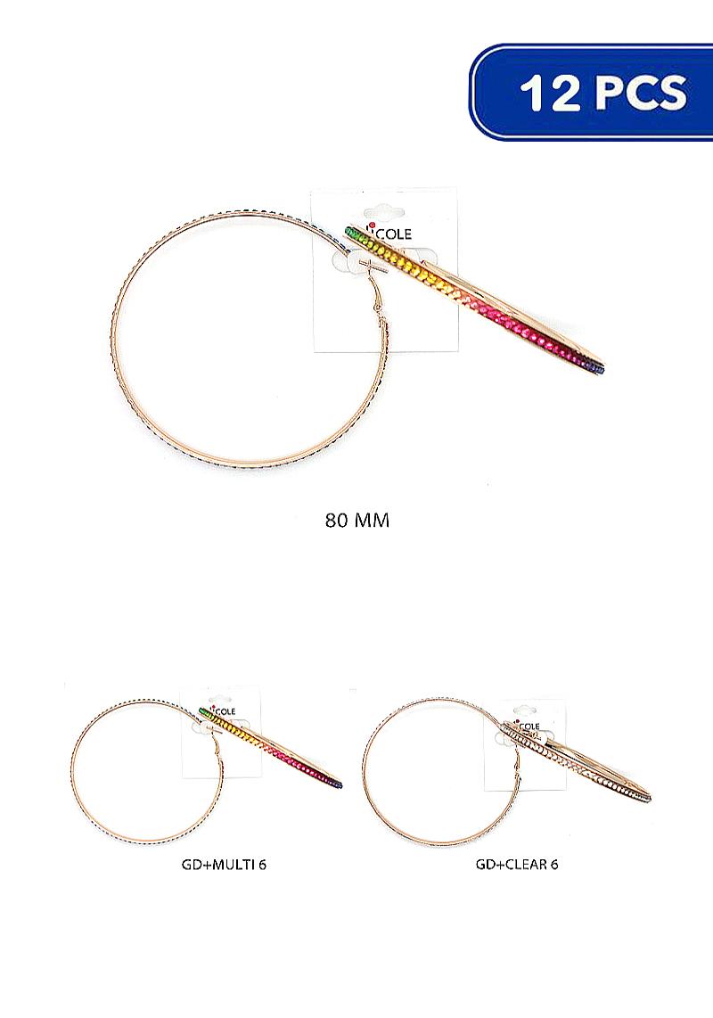 RHINESTONE WALL HOOP 80MM EARRING (12 UNITS)