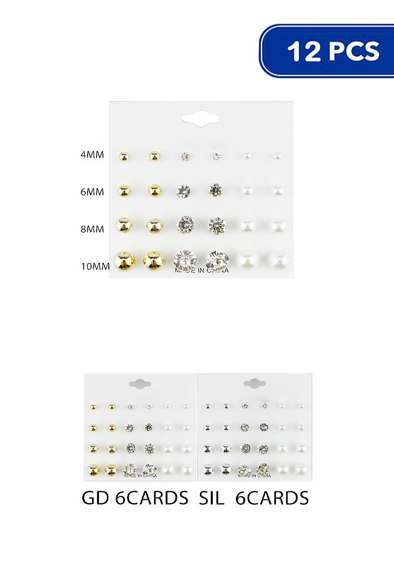 METAL RHINESTONE PEARL CRYSTAL MINI DESIGN 12 PAIR SET (12 UNITS)