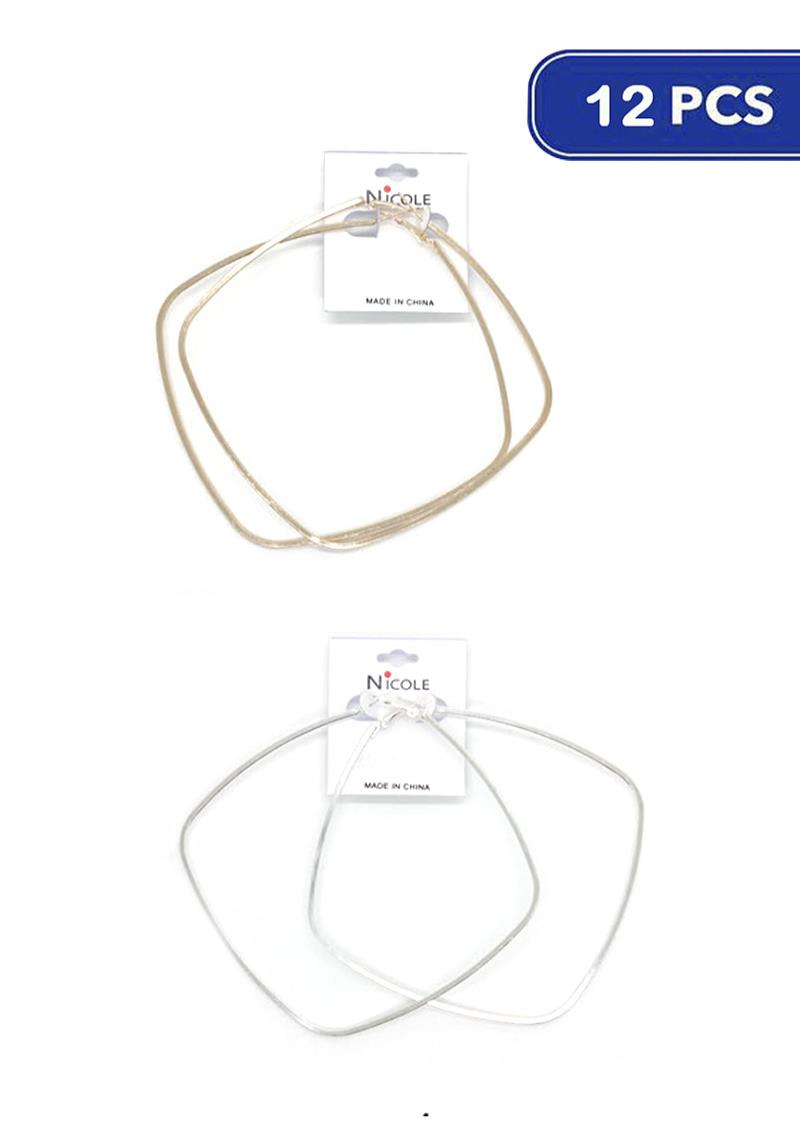 FASHION METAL WIDE SQUARE HOOP EARRING (12 UNITS)