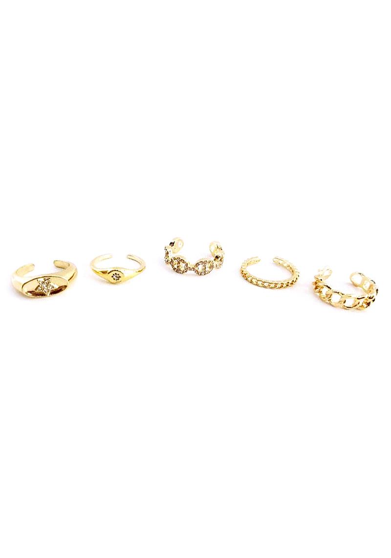 5 PC METAL CHAIN STAR LINK MULTI DESIGN RING SET