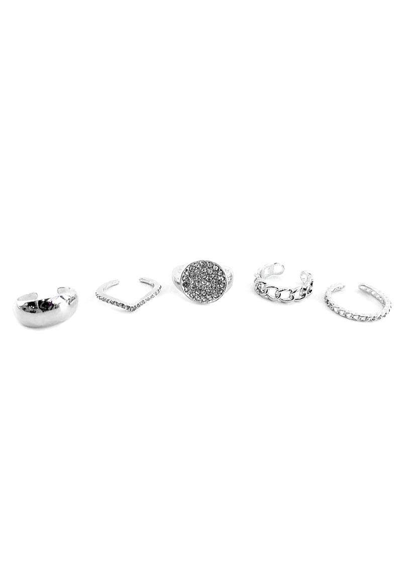 5 PC RHINESTONE MULTI SHAPE DESIGN RING SET