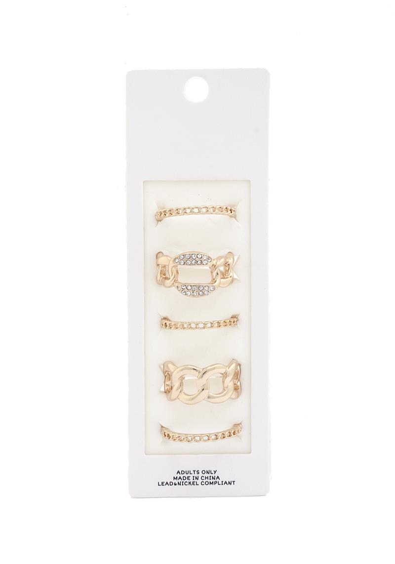 RHINESTONE CUBAN LINK METAL RING SET