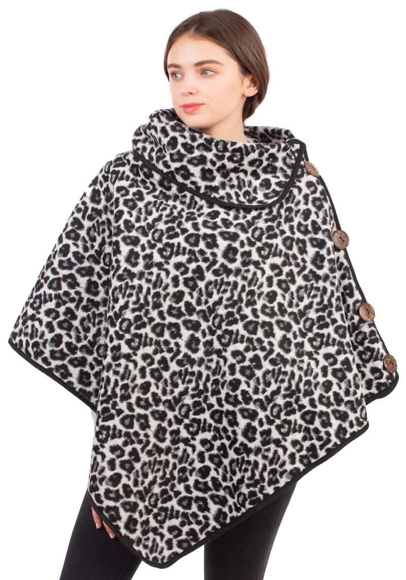 LEOPARD TURTLENECK PONCHO WITH BUTTONS