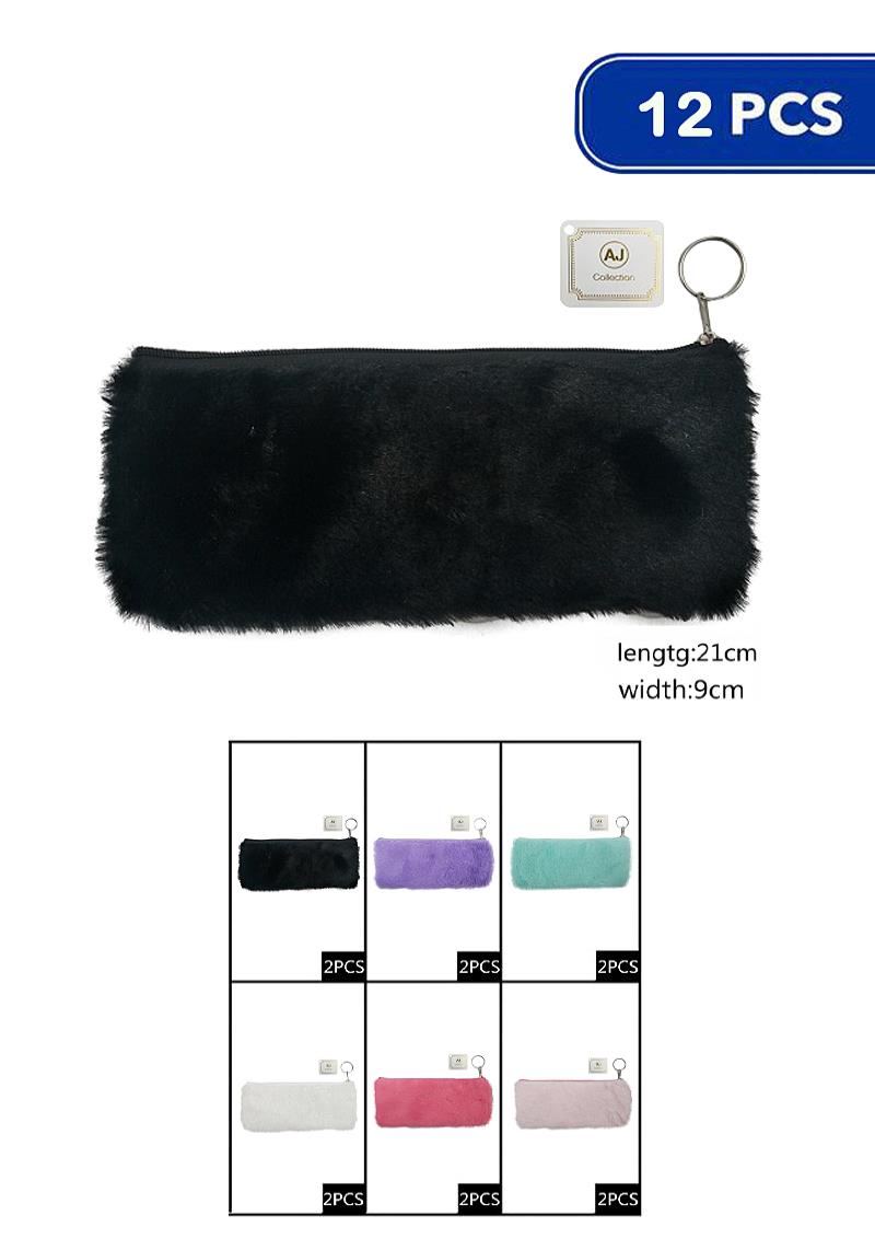 SOFT FUR PLAIN COLOR POUCH BAG (12 UNITS)