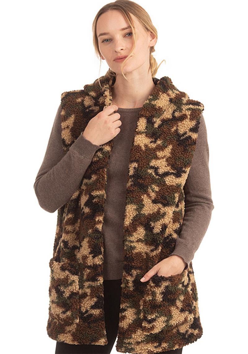 CAMOUFLAGE PATTERN TEDDY BEAR VEST WITH HOODIE