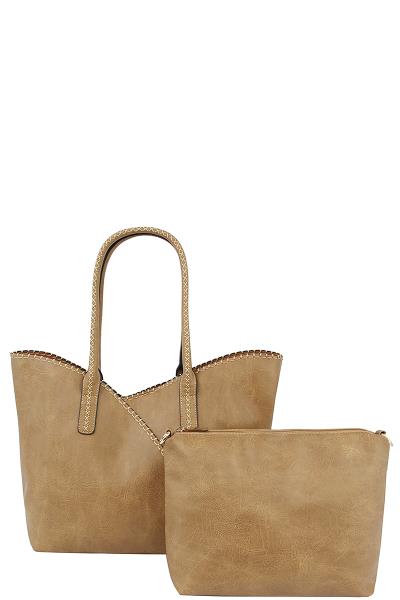 2IN1 STITCHING DESIGN TOTE BAG WITH MINI BAG SET