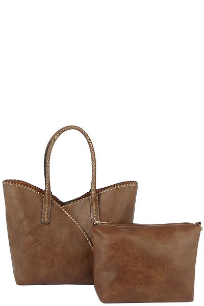 2IN1 STITCHING DESIGN TOTE BAG WITH MINI BAG SET