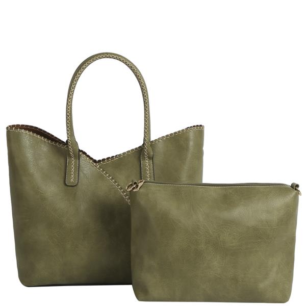 2IN1 STITCHING DESIGN TOTE BAG WITH MINI BAG SET