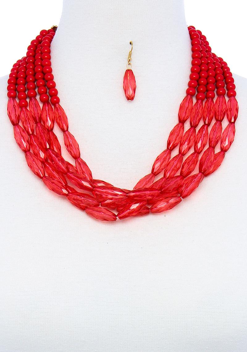 FASHION MULTI 5 LAYER BEADED NECKLACE AND EARRING SET