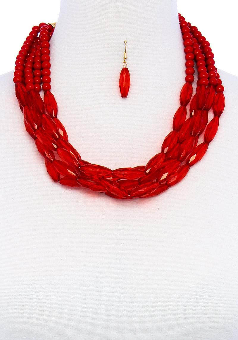 FASHION MULTI 5 LAYER BEADED NECKLACE AND EARRING SET