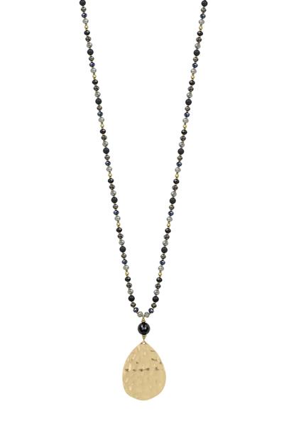 CRYSTAL BEAD TEARDROP PENDANT LONG NECKLACE
