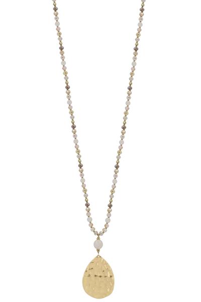 CRYSTAL BEAD TEARDROP PENDANT LONG NECKLACE