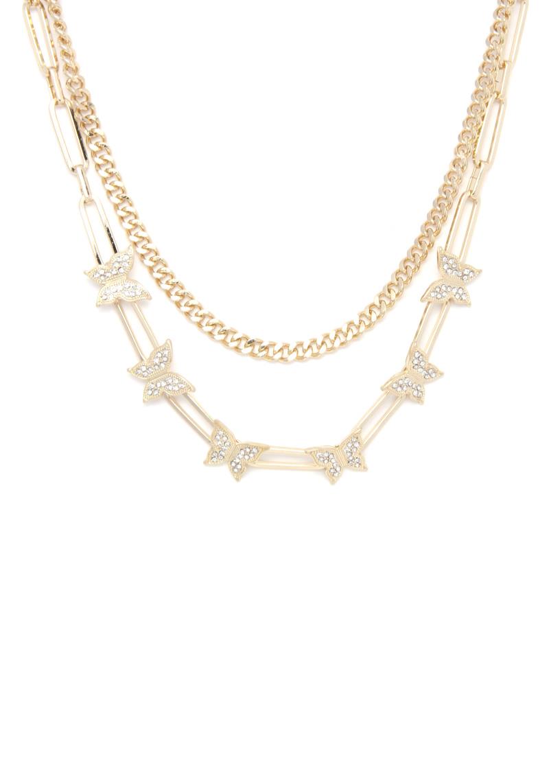 RHINESTONE BUTTERFLY CHARM LAYER NECKLACE