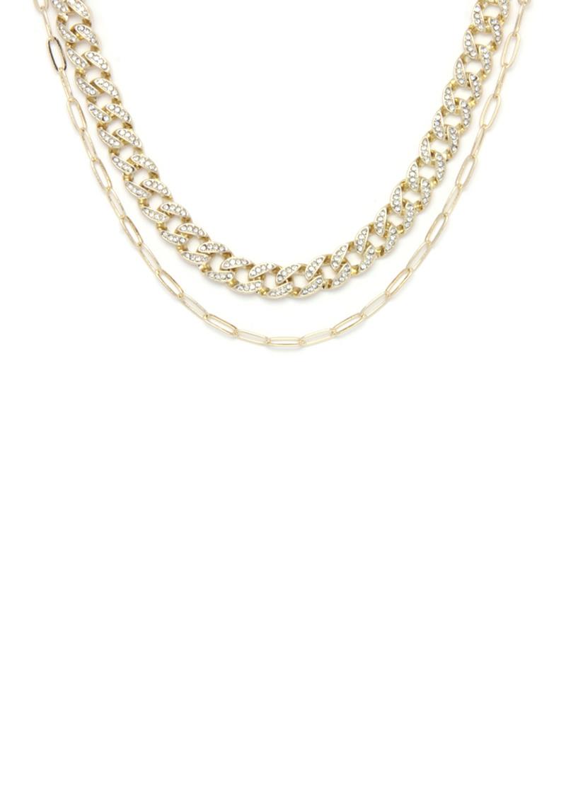 2 LAYERED CHUNKY STONE METAL LINK CHAIN NECKLACE EARRING SET