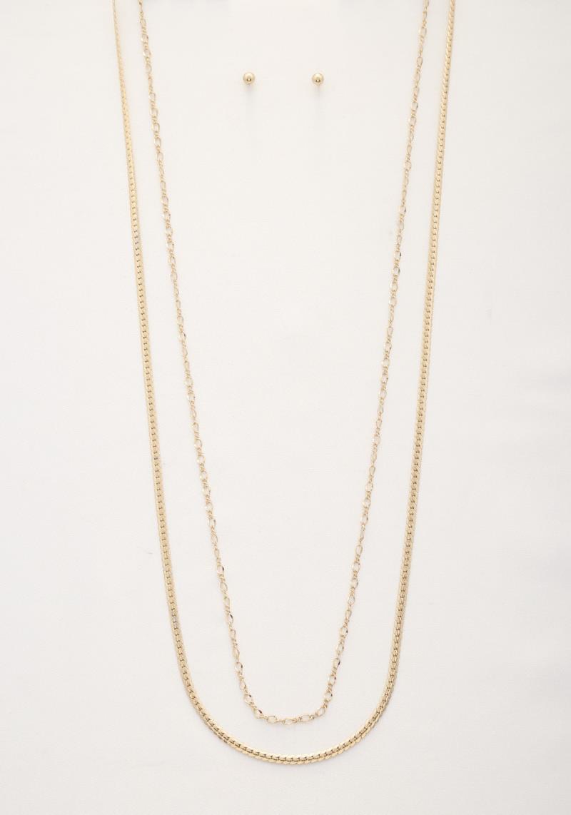 2 LAYERED METAL LONG NECKLACE