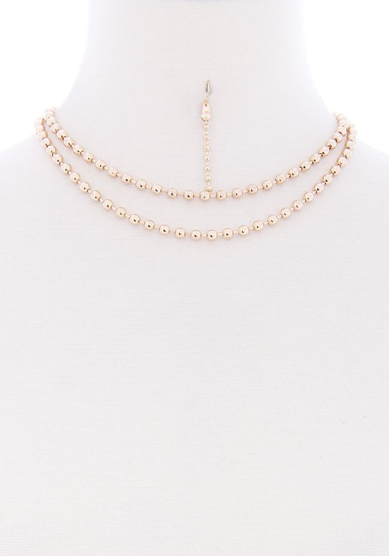2 LAYERED METAL BALLS CHAIN METAL NECKLACE EARRING SET