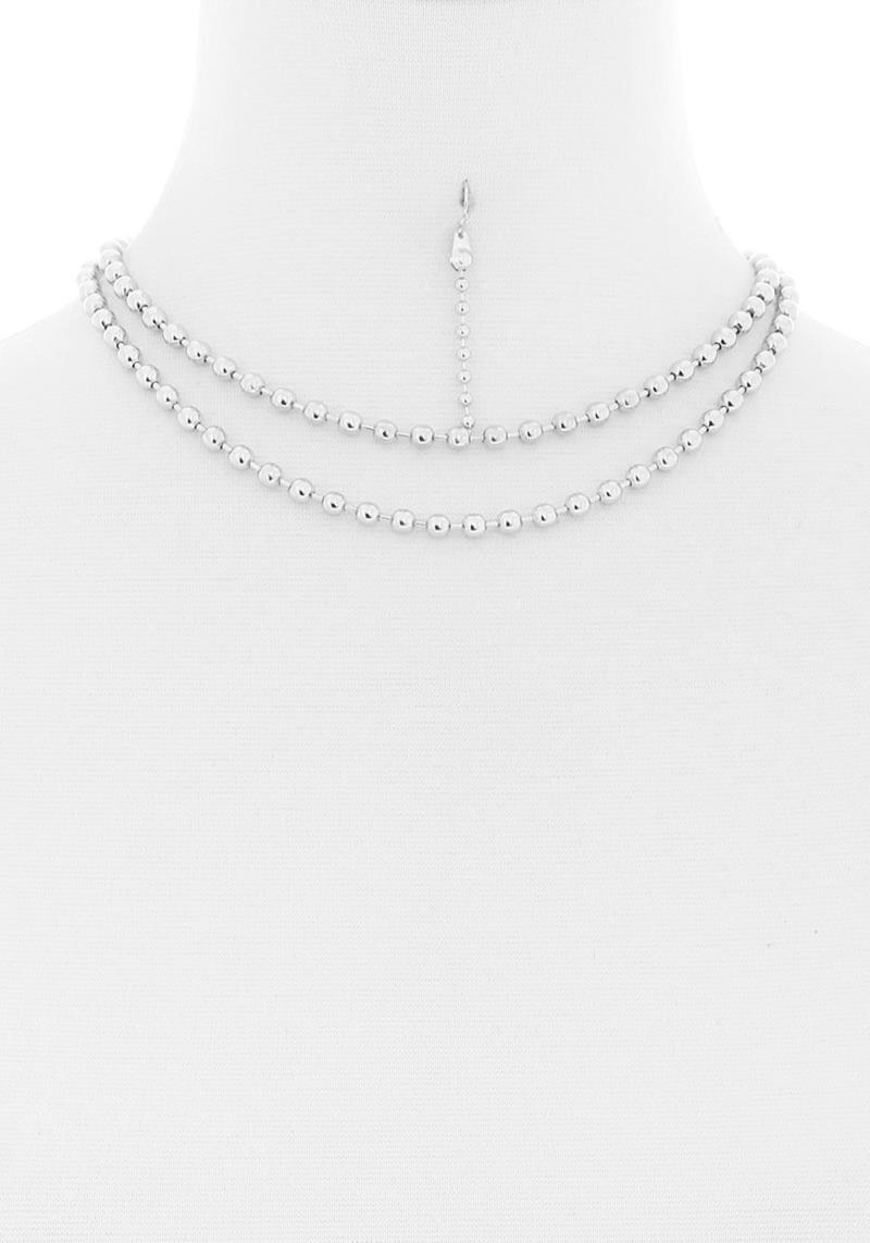 2 LAYERED METAL BALLS CHAIN METAL NECKLACE EARRING SET