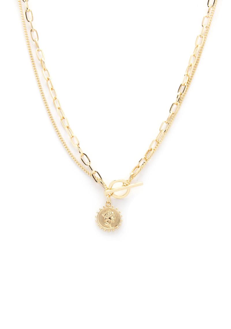 COIN CHARM OVAL LINK LAYERED NECKLACE