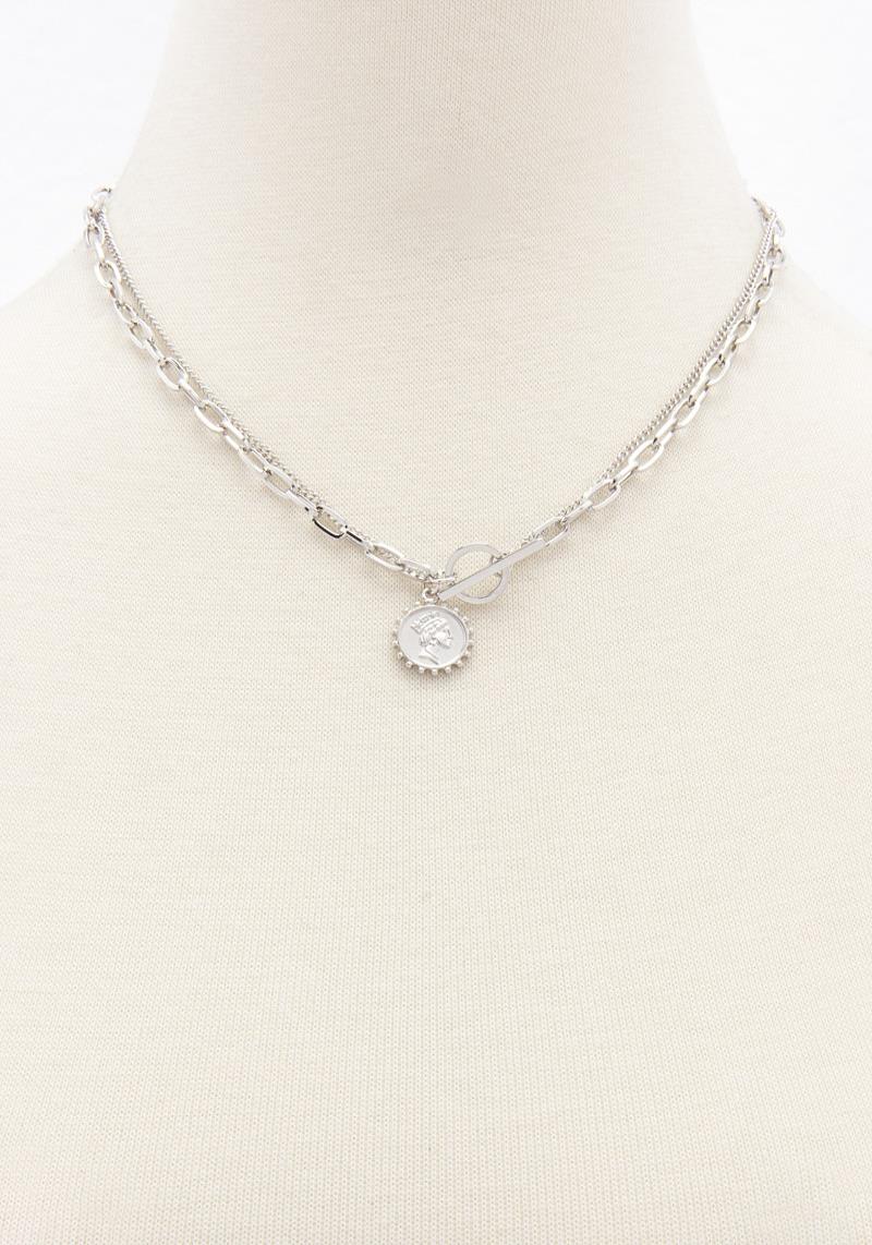COIN CHARM OVAL LINK LAYERED NECKLACE