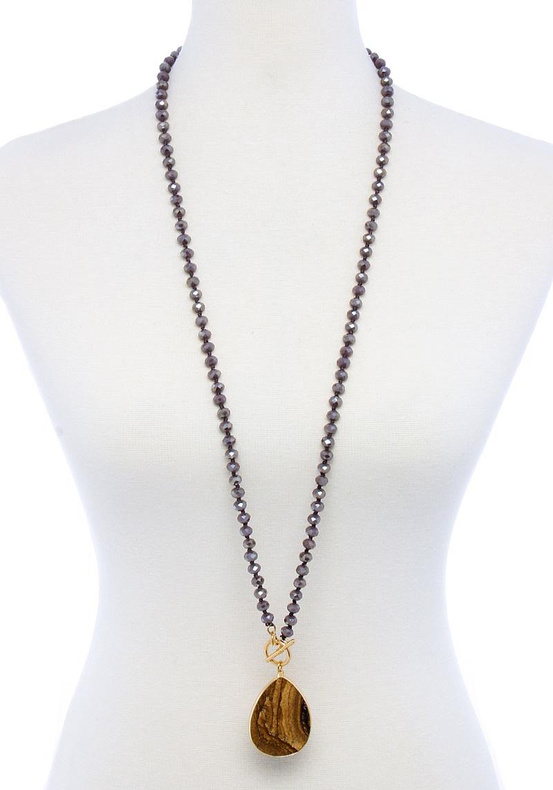 DESIGNER STONE PENDANT AND BEADED LONG NECKLACE