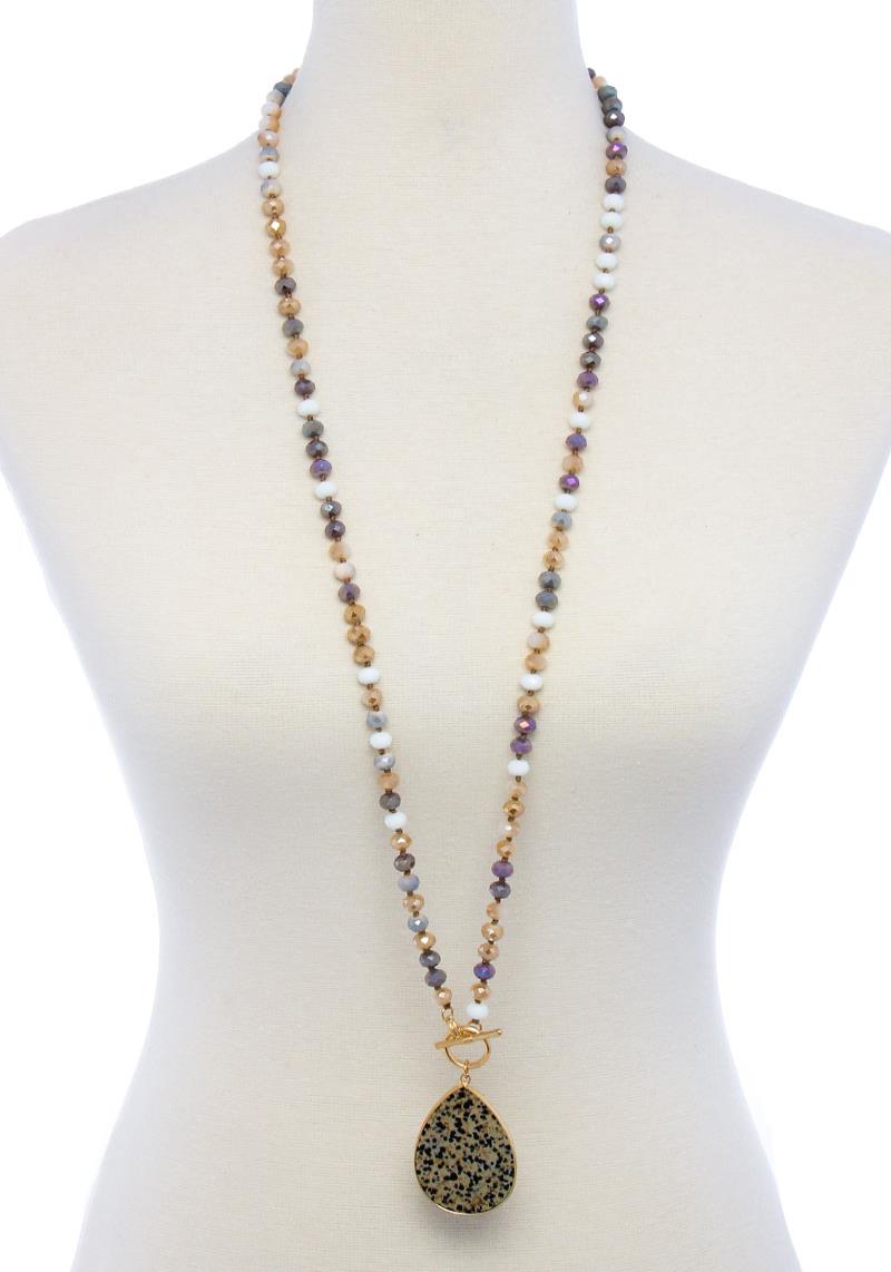 DESIGNER STONE PENDANT AND BEADED LONG NECKLACE