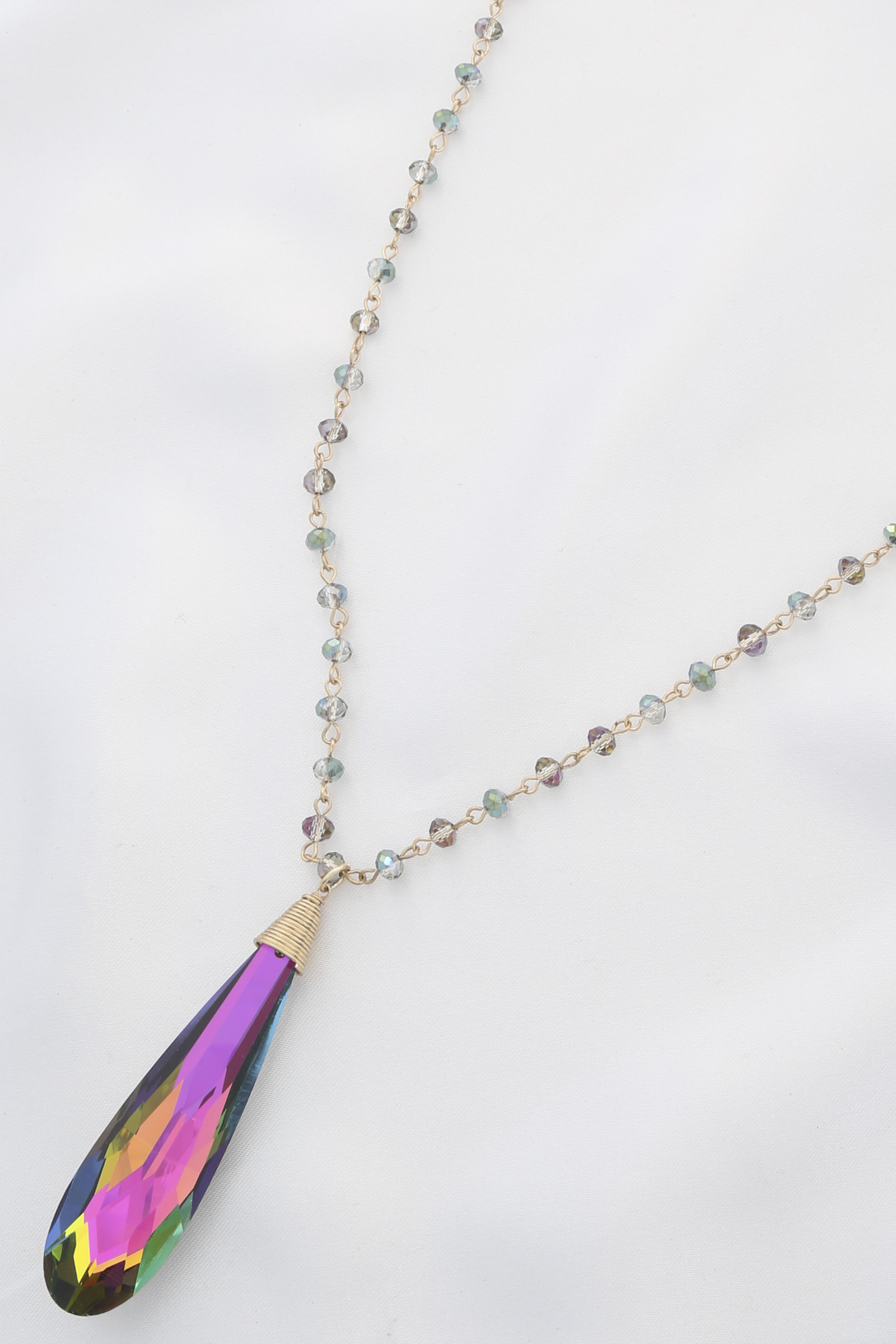 LONG TEARDROP CRYSTAL BEADED NECKLACE