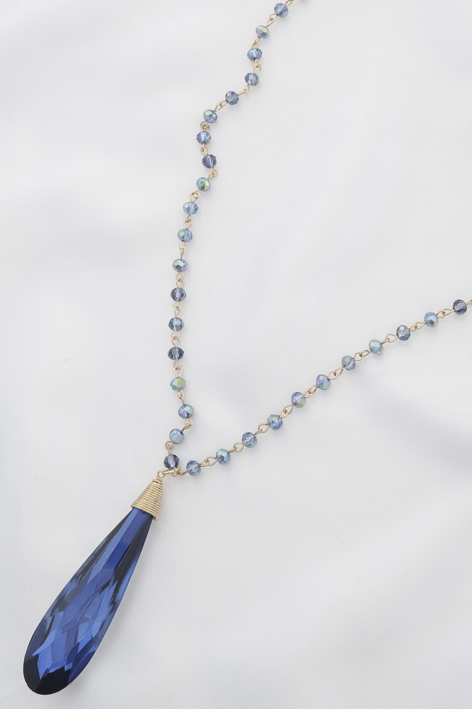LONG TEARDROP CRYSTAL BEADED NECKLACE