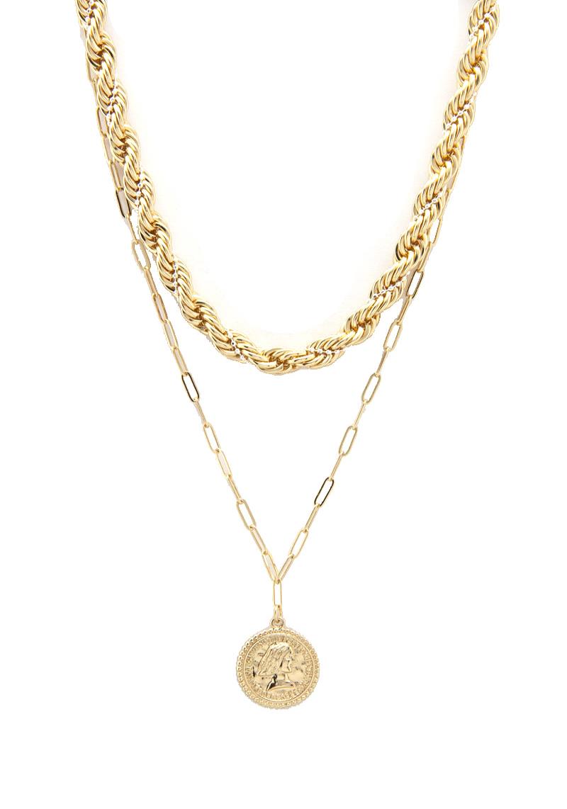 MEDALLION TWISTED ROPE OVAL LINK NECKLACE