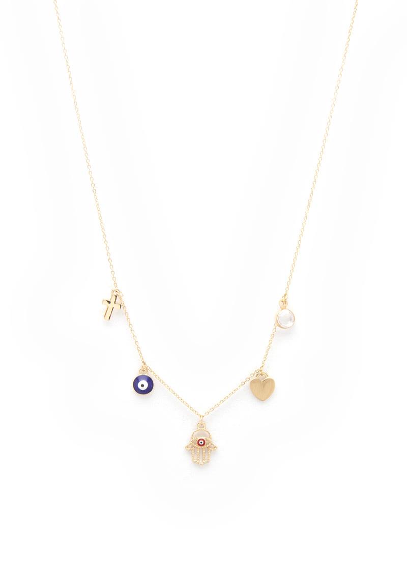 HAMSA HAND EYE CHARM STATION NECKLACE
