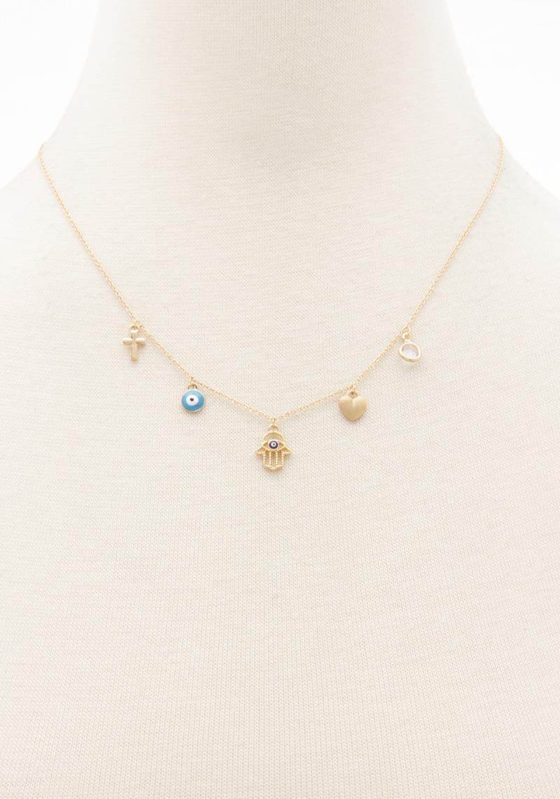 HAMSA HAND EYE CHARM STATION NECKLACE