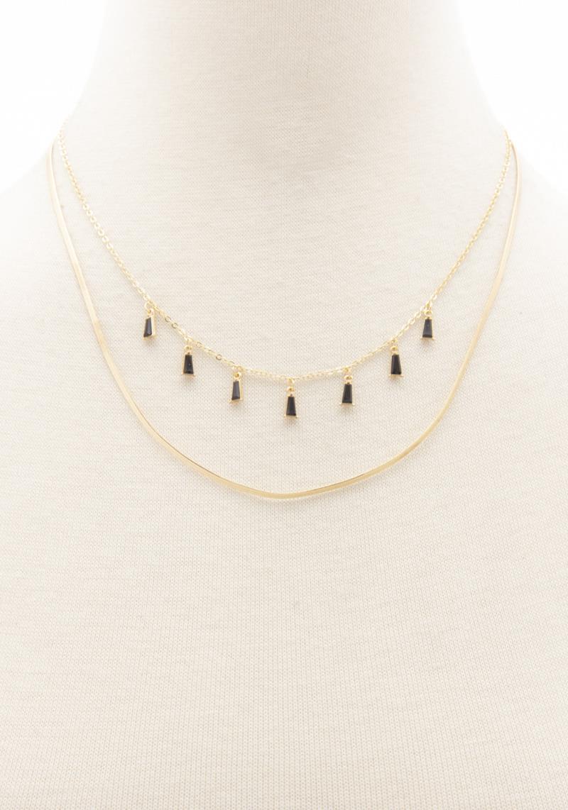 RHINESTONE CHARM FLAT SNAKE CHAIN LAYERED NECKLACE