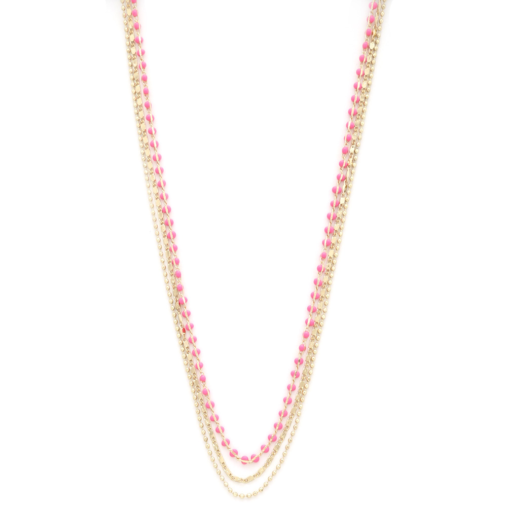 3 LAYERED METAL SEED BEAD CHAIN MULTI NECKLACE