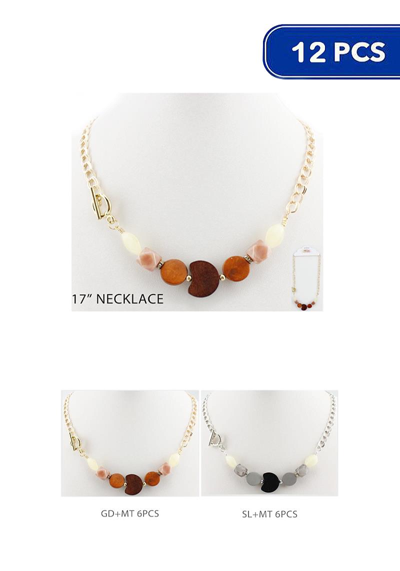 STYLISH SHAPE STONE CHAIN LINK NECKLACE (12 UNITS)