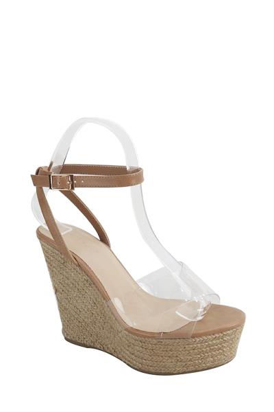 FASHION STRAW CLEAR STRAP BUCKLE WEDGE HEELS