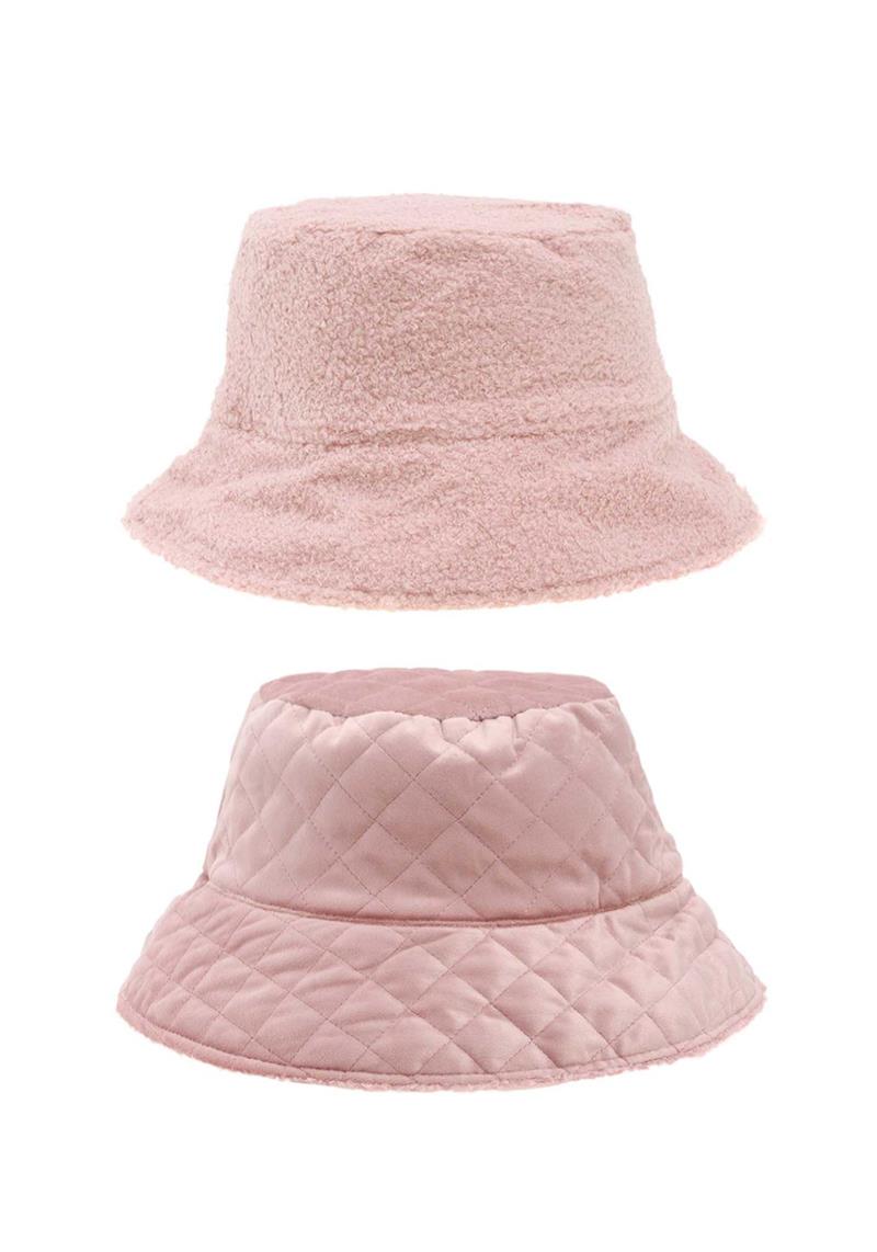 QUILTED VELVET AND FUR REVERSIBLE BUCKET HAT