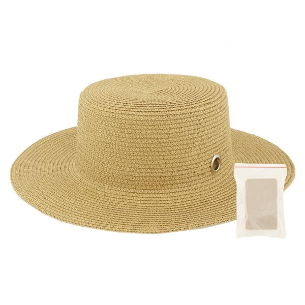 FLAT HEAD STRAW PANAMA SUN HAT WITH RIBBON