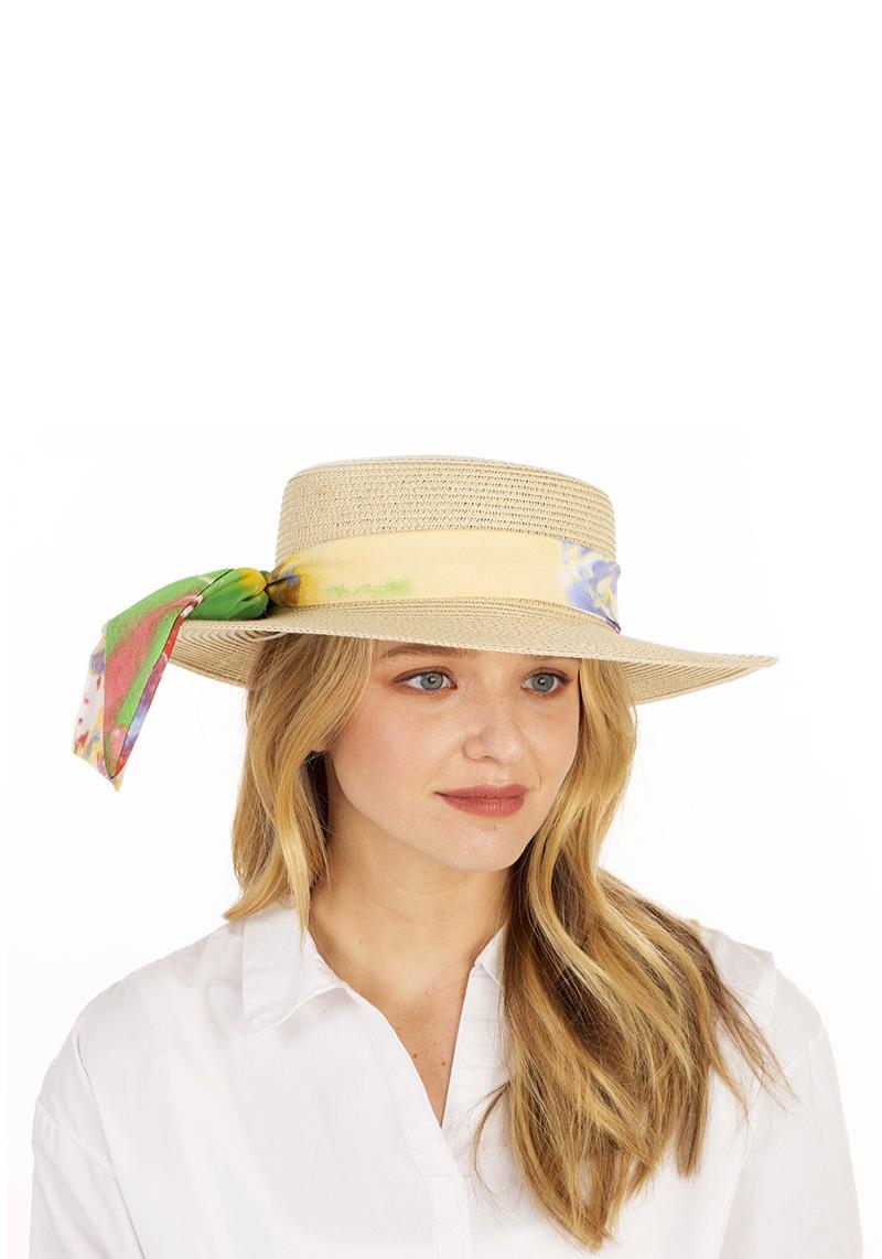 FASHION STRAW TIE DYE STRAP SUN HAT
