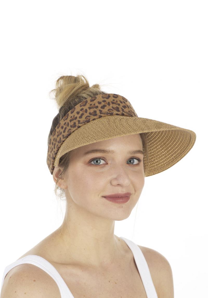FASHION STRAW LEOPARD LINE VISOR