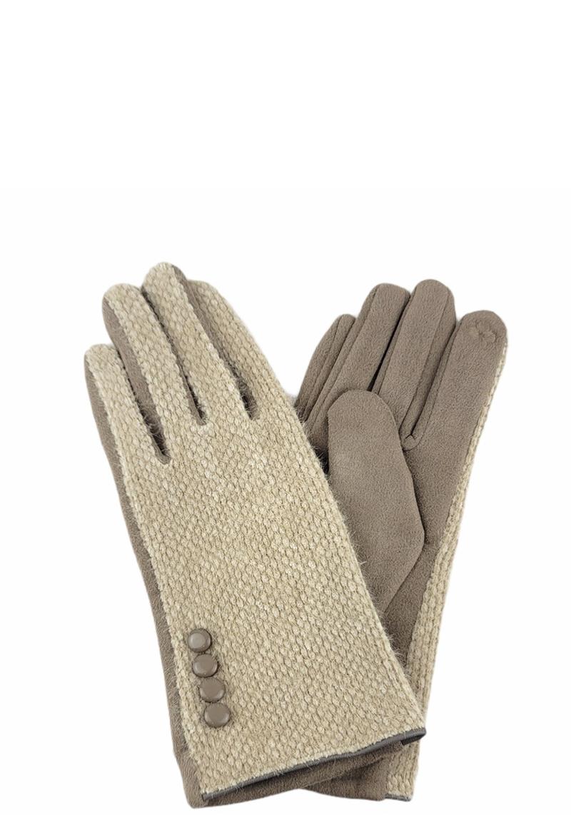 TWILL FLUFFY PLUSH W/ BUTTON DECO GLOVES (SMART TOUCH)
